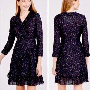J. McLaughlin Sonny Black Wildflower Print Faux Wrap‎ Silk Womens Dress size 2